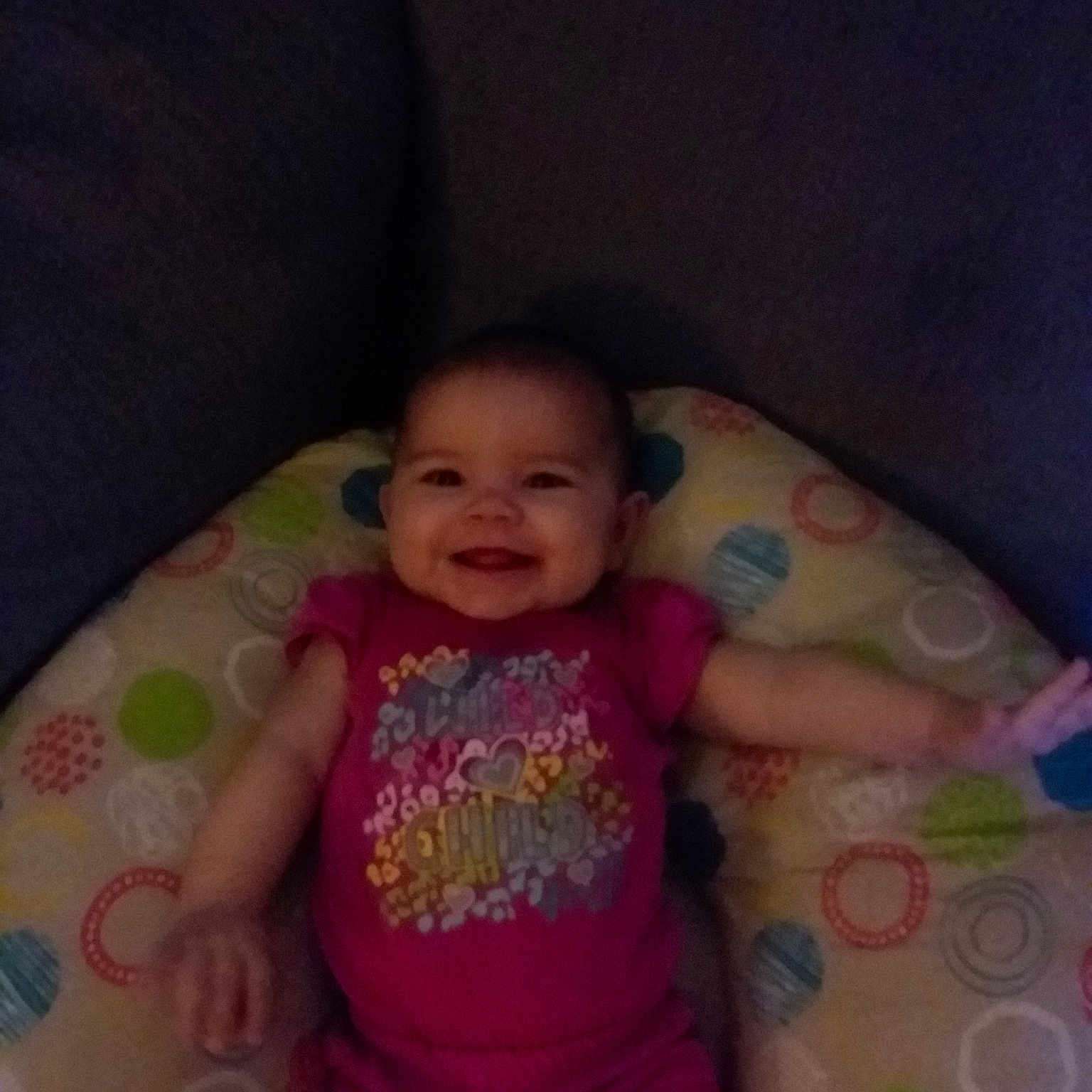 Jalaycia is registered to the contest to win money with this photo: arm, cheek, child, day, eye, face, finger, fun, girl, head, infant, joy, mouth, nose, organ, person, pink, product, skin, smile