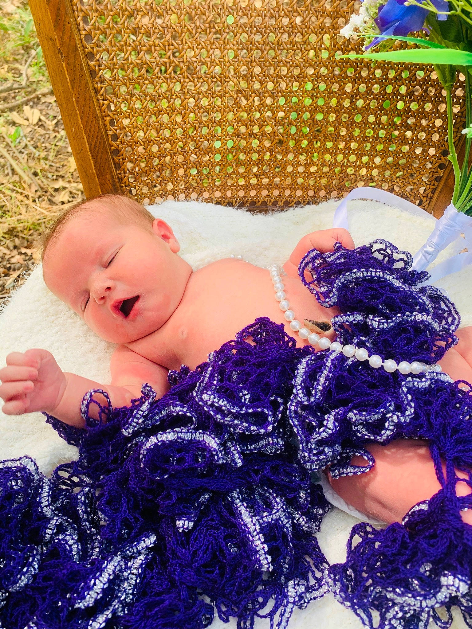 Raylynn joined the competition — help win amazing prizes! baby, baby_products, beauty, child, crochet, dress, fashion_accessory, grass, hair_accessory, headgear, lavender, person, photography, pink, plant, product, purple, skin, smile, toddler
