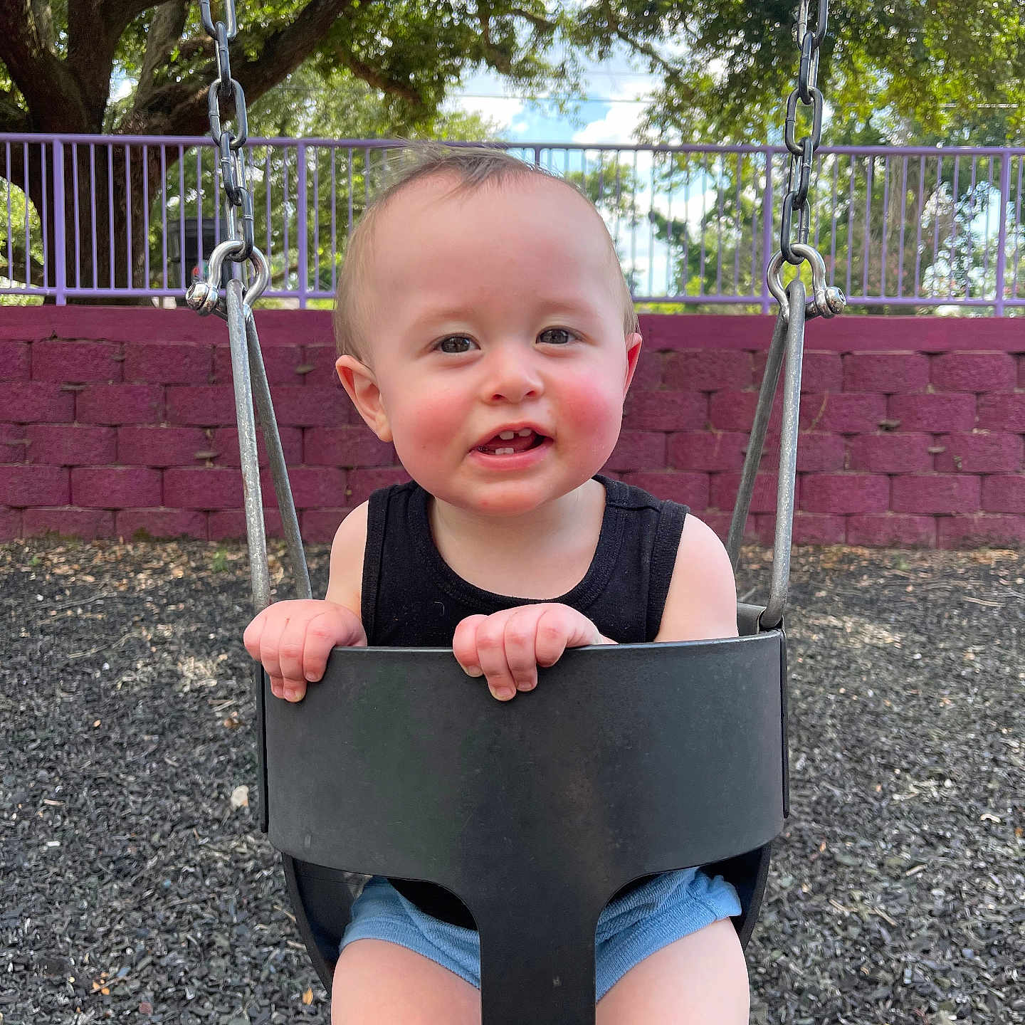 Beaux is registered to the contest to win money with this photo: baby, backyard, face, grass, head, nature, outdoorplayarea, outdoors, park, person, photography, plant, playarea, portrait, sitting, swing, toy, tree, vegetation, yard