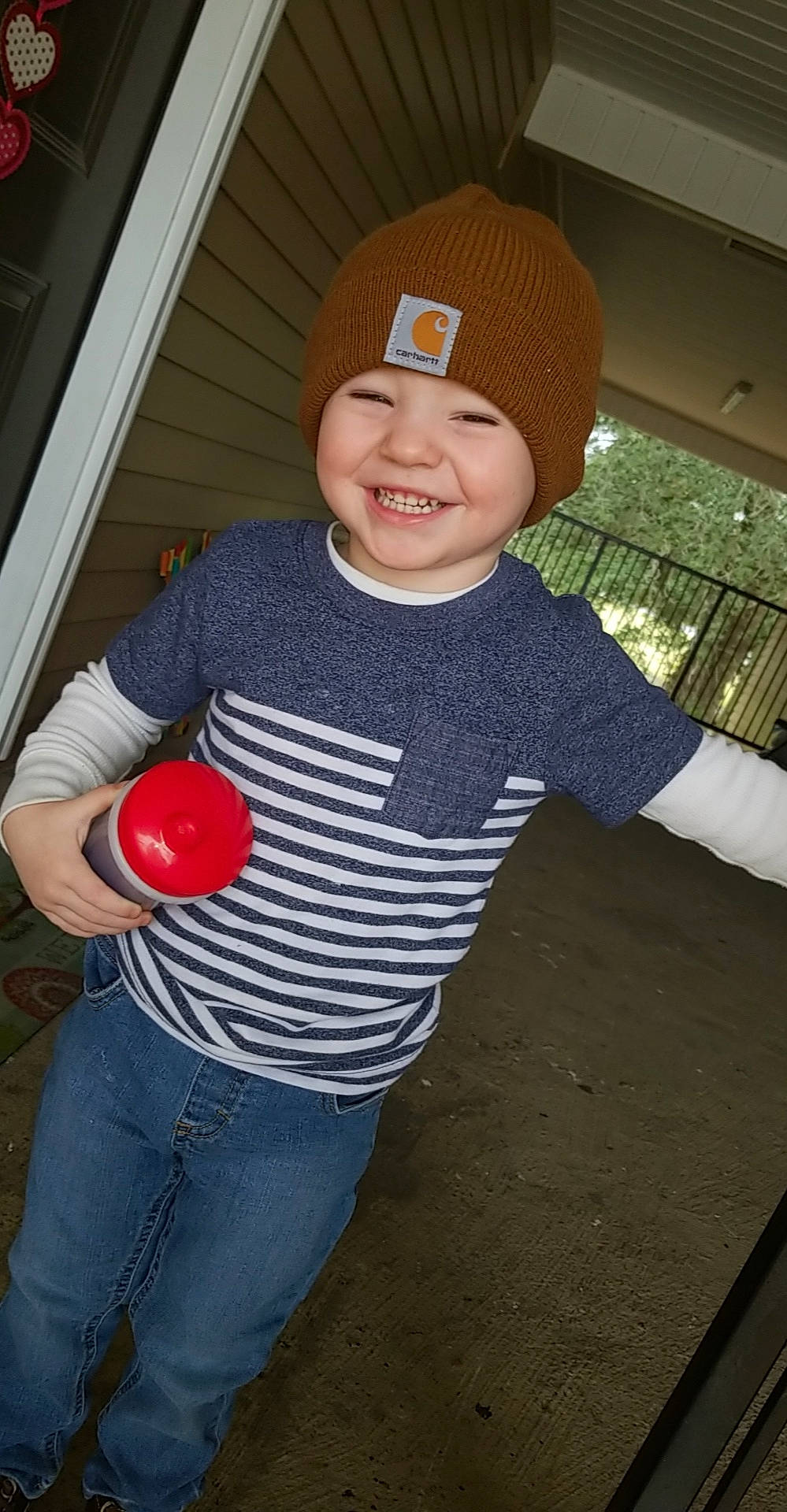 Wade joined the competition — help win amazing prizes! beanie, cap, child, cool, hat, headgear, headwear, joy, knit_cap, person, standing, t_shirt, toddler