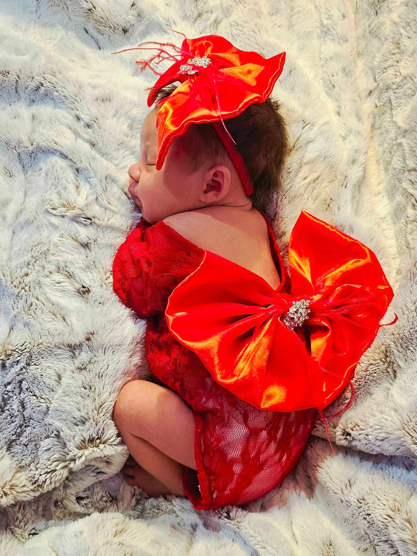 Delanei joined the competition — help win amazing prizes! baby, blanket, clothing, cozy, cute, cute_outfit, face, headband, indoor, infant, lace, newborn, peaceful, portrait, red_bow, resting, sleeping, soft_texture, toddler, wrapped