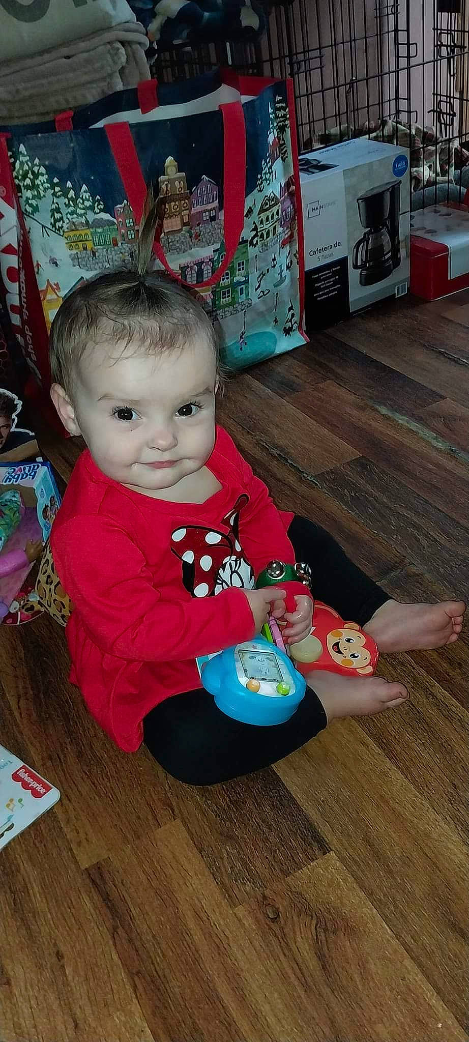 Violet joined the competition — help win amazing prizes! baby, baby_products, baby_toddler_clothing, baby_toys, cheek, child, event, floor, flooring, foot, fun, hardwood, human_leg, person, play, room, sitting, skin, toddler, varnish