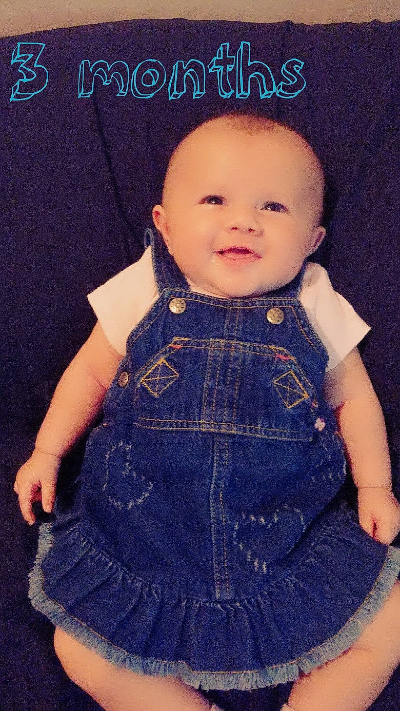 Kadence joined the competition — help win amazing prizes! baby, baby_products, baby_toddler_clothing, blue, cheek, child, child_model, clothing, denim, dress, jeans, one_piece_garment, overall, pattern, person, product, textile, toddler