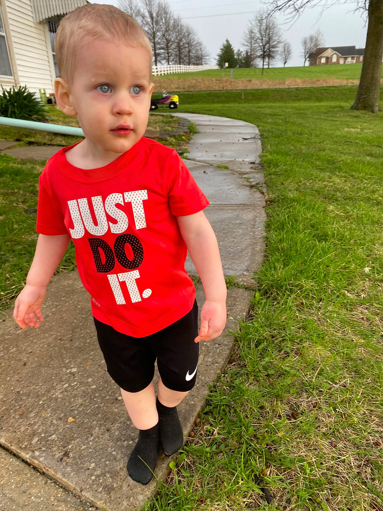 Wesley joined the competition — help win amazing prizes! child, grass, person, plant, play, recreation, running, shoe, shorts, sleeve, smile, summer, surprise, t_shirt, toddler, walking