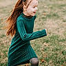 child, girl, running, green_dress, long_hair, outdoor, grass, fall, happy, motion, playful, young, nature, smiling, casual_clothing, park, daylight, active, fun, joy