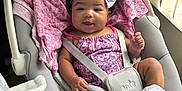 Topanga joined the competition — help win amazing prizes! baby, infant, child, bow, headband, pink_blanket, baby_rocker, seat_belt, white_socks, ruffled_socks, indoor, window_blinds, natural_light, smiling, happy, cute, soft_texture, clothing, person, portrait