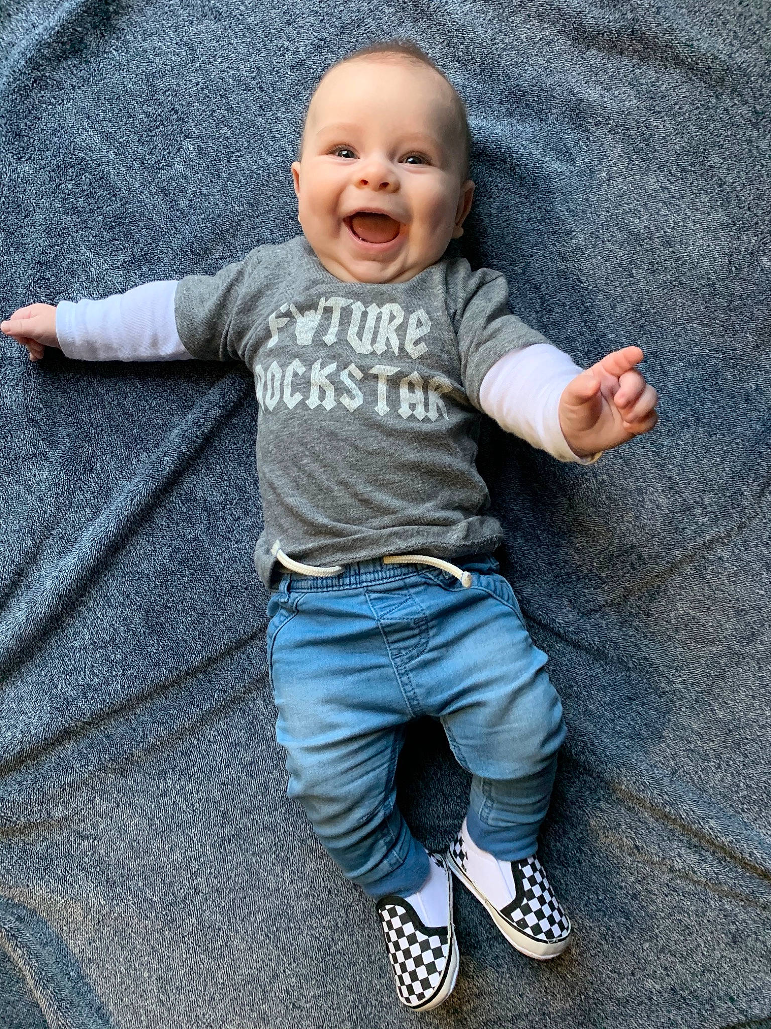 Caden joined the competition — help win amazing prizes! active_pants, ankle, baby, baby_laughing, baby_toddler_clothing, child, cool, denim, laugh, person, sleeve, sneakers, sock, sweatpant, toddler, tongue, tooth, walking_shoe