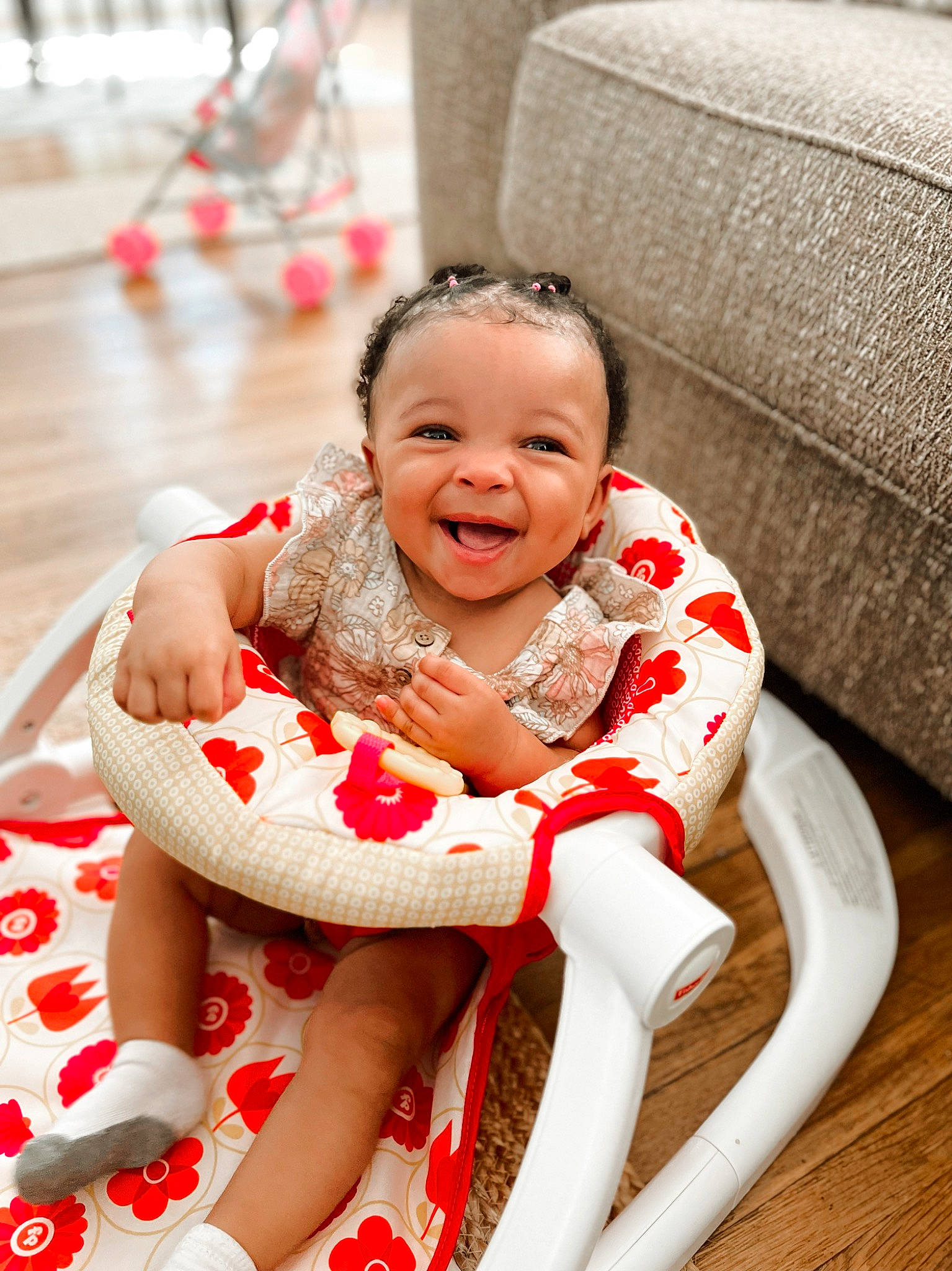 Wrenley joined the competition — help win amazing prizes! baby, baby_toddler_clothing, chair, child, comfort, couch, event, face, fun, happy, head, human_leg, joy, leisure, person, sandal, sitting, skin, smile, thigh