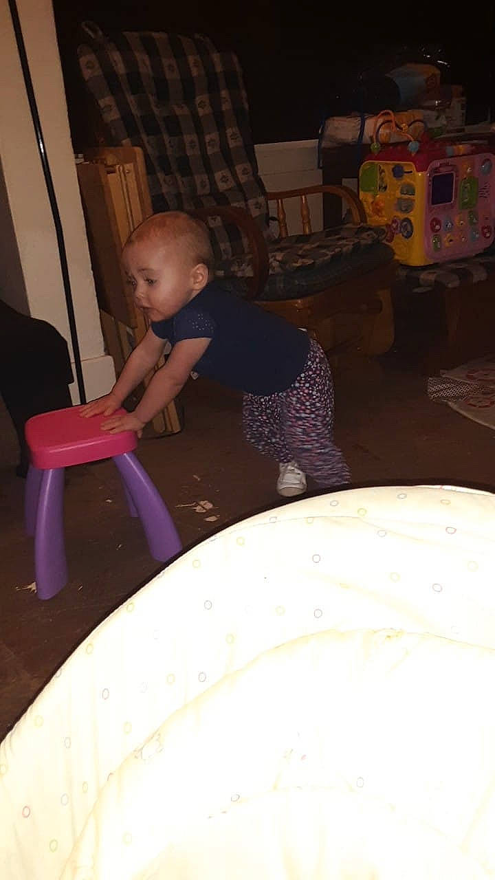 Judy joined the competition — help win amazing prizes! baby, chair, child, fun, person, play, sitting, smile, table, toddler, vacation