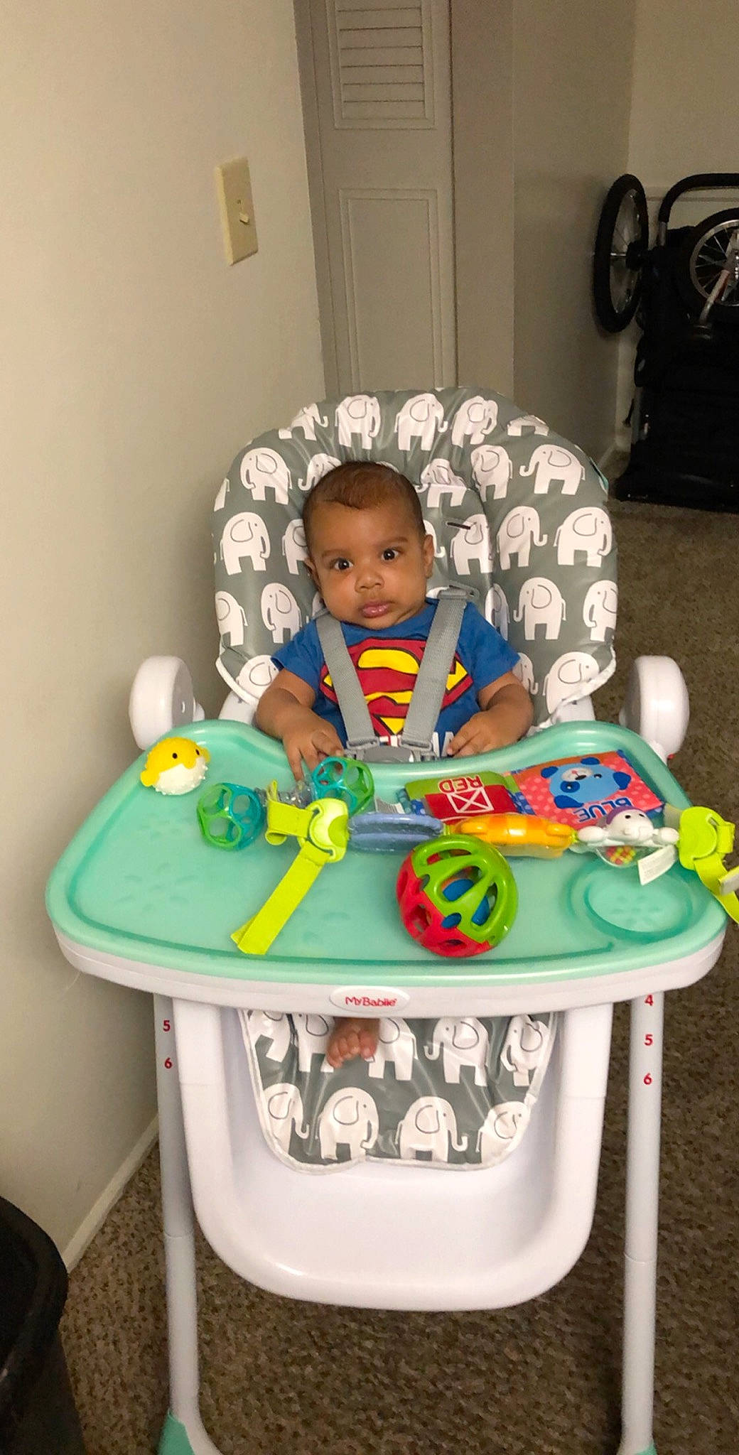 Deandre is registered to the contest to win money with this photo: baby, child, party, person, play, sitting, table, toddler