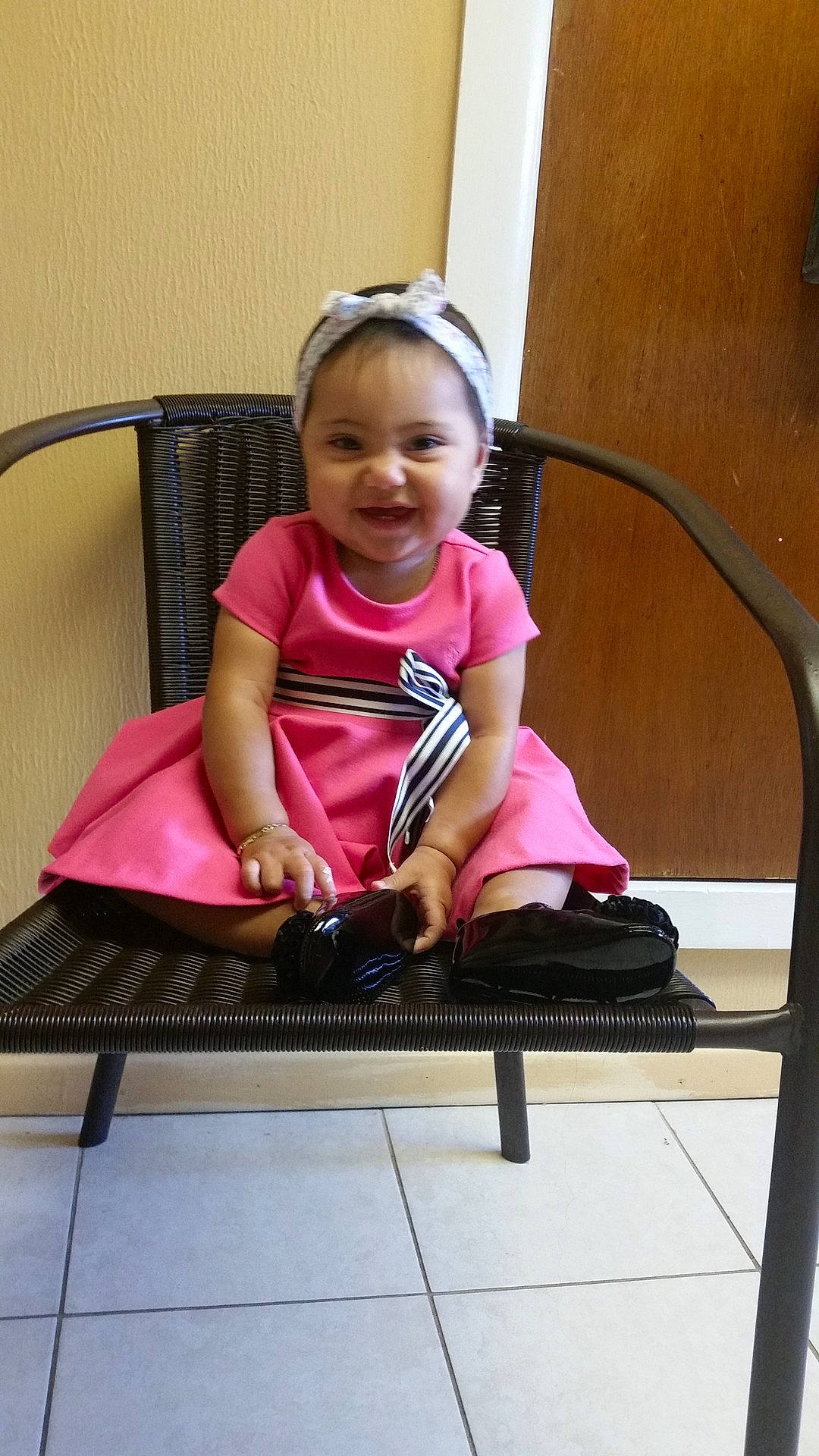 Ashley Arriola is registered to the contest to win money with this photo: baby_products, chair, child, day, floor, flooring, fun, furniture, girl, infant, person, pink, play, product, sitting, toddler