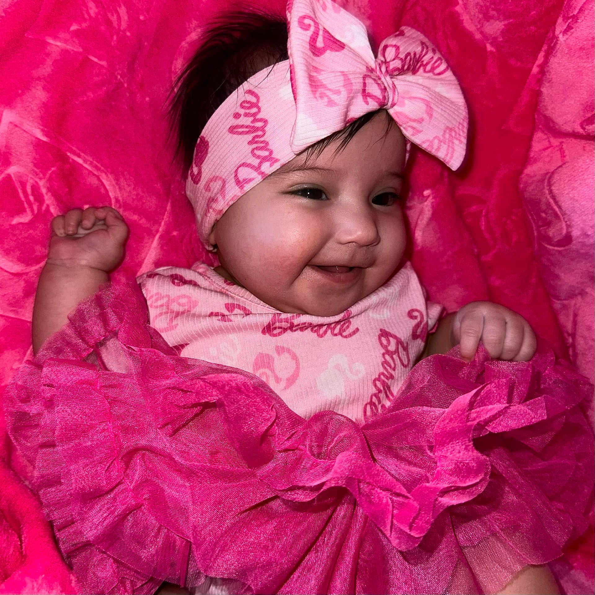 Adelina is registered to the contest to win money with this photo: accessories, baby, blanket, bodypart, clothing, costume, dress, face, finger, happy, hat, head, headband, newborn, person, photography, portrait, purple, quilt, smile