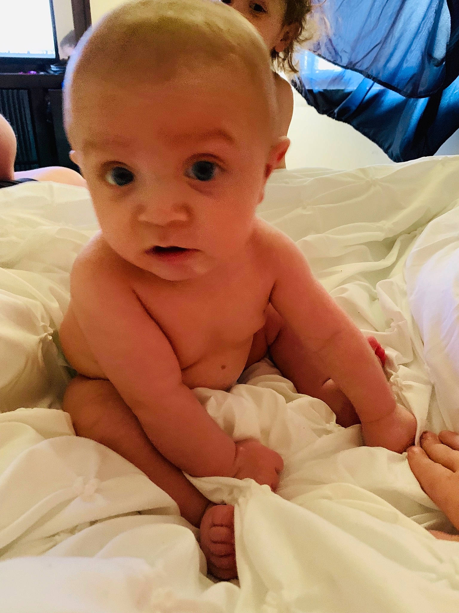 Austin is registered to the contest to win money with this photo: baby, cheek, child, eye, face, finger, hand, head, lip, mouth, muscle, nose, person, skin, smile, surprise, toddler