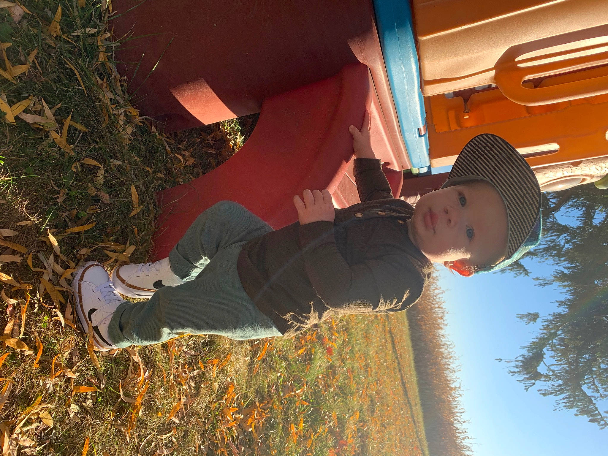 Daxton joined the competition — help win amazing prizes! child, flash_photography, fun, grass, happy, hat, headwear, human_leg, leaf, leisure, people_in_nature, person, plant, shadow, sky, sun_hat, sunlight, tints_and_shades, toddler, tree