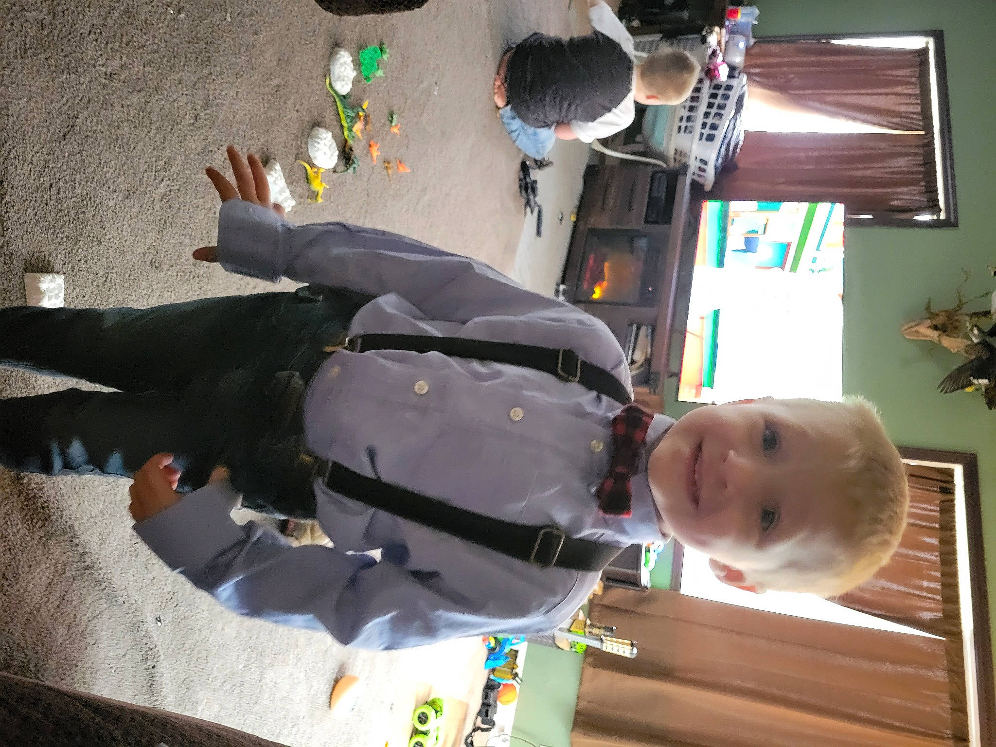 Ryatt joined the competition — help win amazing prizes! baby, baby_toddler_clothing, child, fun, houseplant, joy, person, picture_frame, plant, room, smile, suit, toddler, tree, window