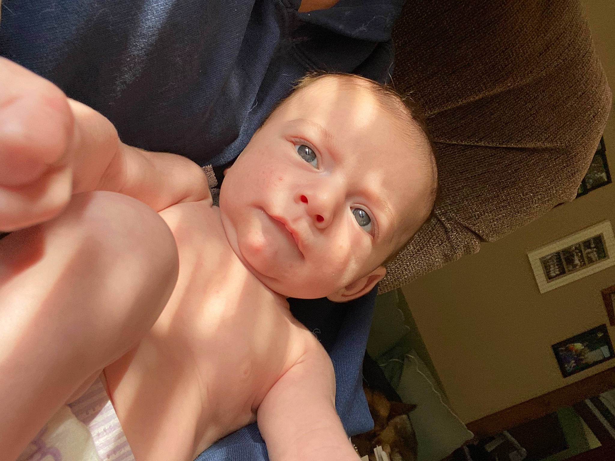 Finnley is registered to the contest to win money with this photo: abdomen, baby, baby_toddler_clothing, black_hair, cheek, chest, comfort, finger, fun, happy, human_body, muscle, neck, person, skin, stomach, thigh, throat, thumb, toddler