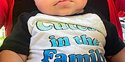 Bryson is registered to the contest to win money with this photo: baby, child, infant, person, clothing, shirt, text_on_clothing, face, legs, hand, red_cardigan, lap, casual, portrait, cute, indoors, natural_light, closeup, young_child, family