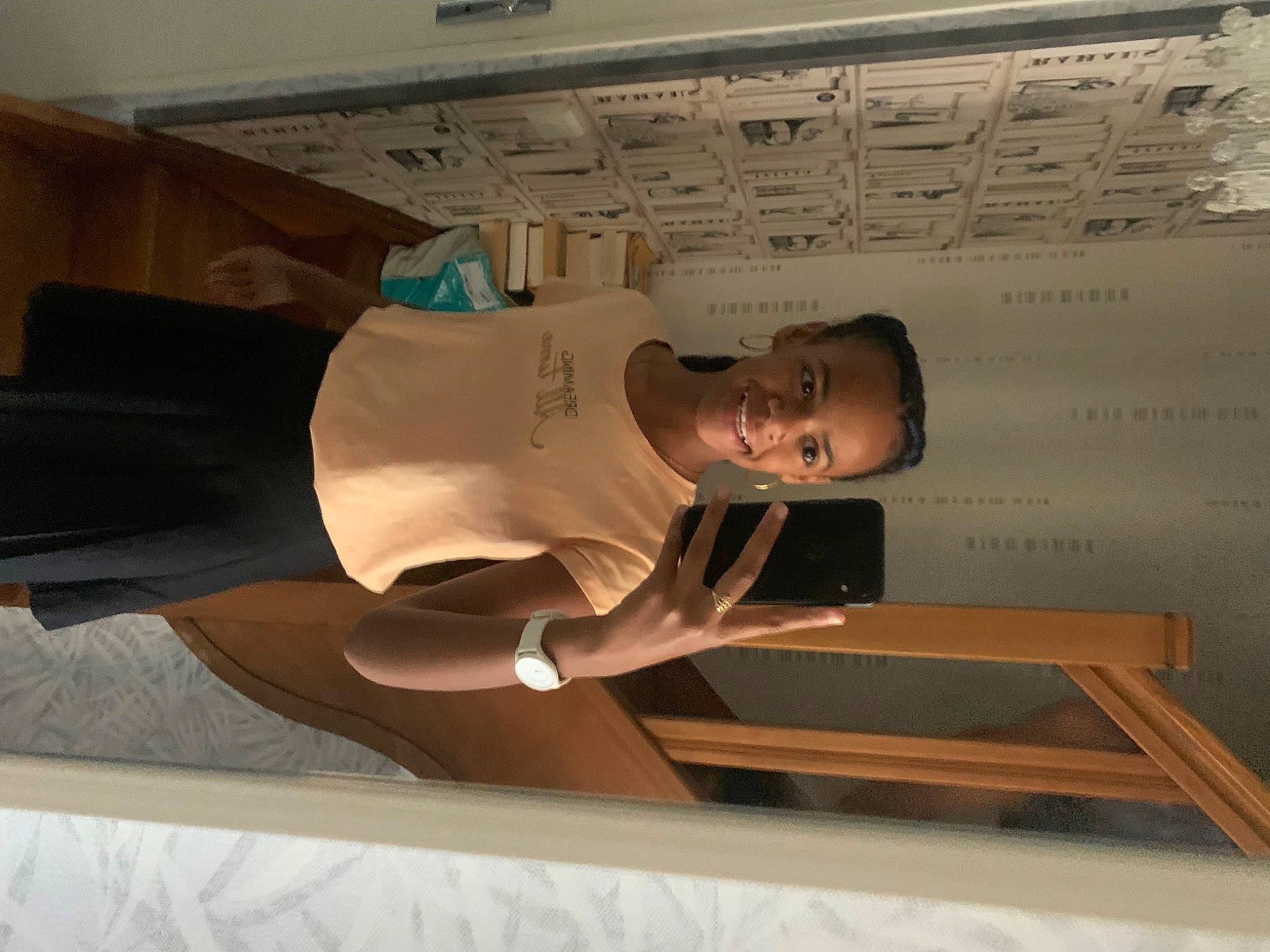 Espérance participe au concours pour gagner de l'argent avec cette photo : art, ceiling, comfort, elbow, flooring, font, hardwood, hat, joy, paper, paper_product, person, plaster, plywood, room, sleeve, t_shirt, varnish, wood, wood_stain