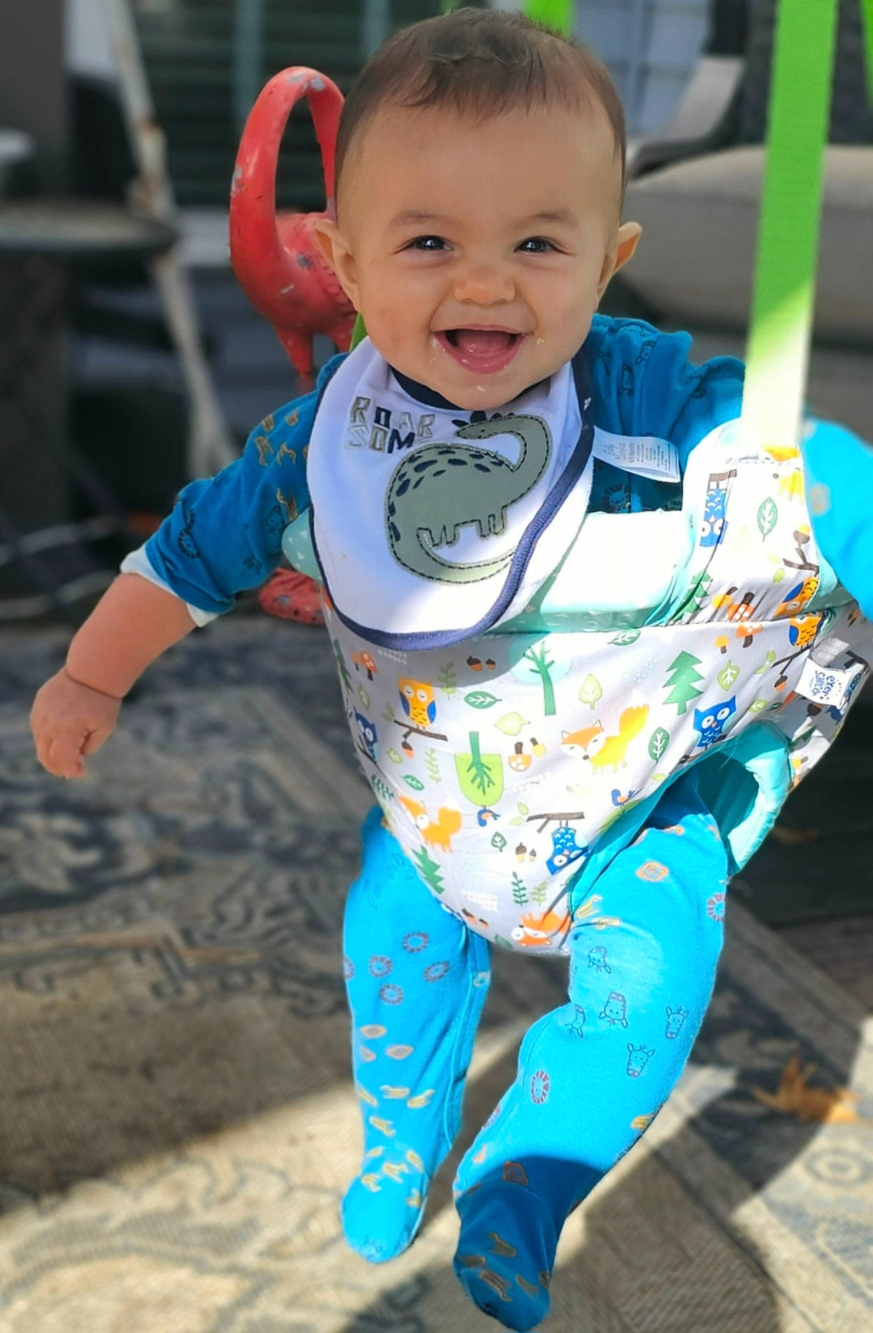 Gianni joined the competition — help win amazing prizes! baby, baby_toddler_clothing, blue, chair, child, electric_blue, eye, face, fun, happy, head, joy, leisure, pattern, person, recreation, sitting, skin, sleeve, smile
