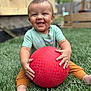 Tydus joined the competition — help win amazing prizes! baby, child, smiling, grass, red_ball, outdoor, play, happy, infant, cute, sitting, toy, greenery, casual_clothing, fun, daylight, barefoot, portrait, yard, playful
