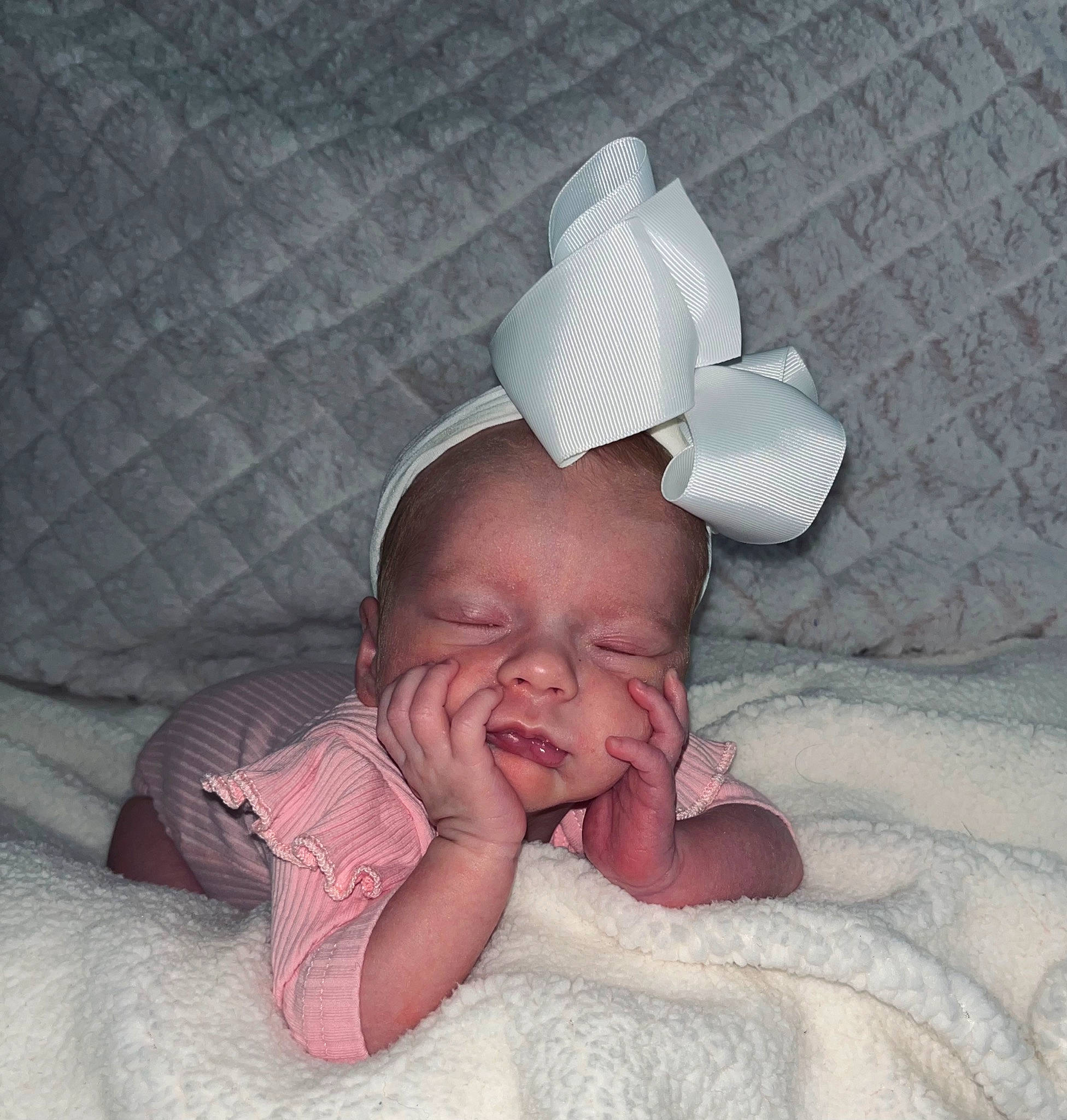 Kensley joined the competition — help win amazing prizes! arm, baby, baby_toddler_clothing, cheek, comfort, ear, face, finger, flash_photography, gesture, hand, happy, head, lip, mouth, neck, nose, person, pink, skin