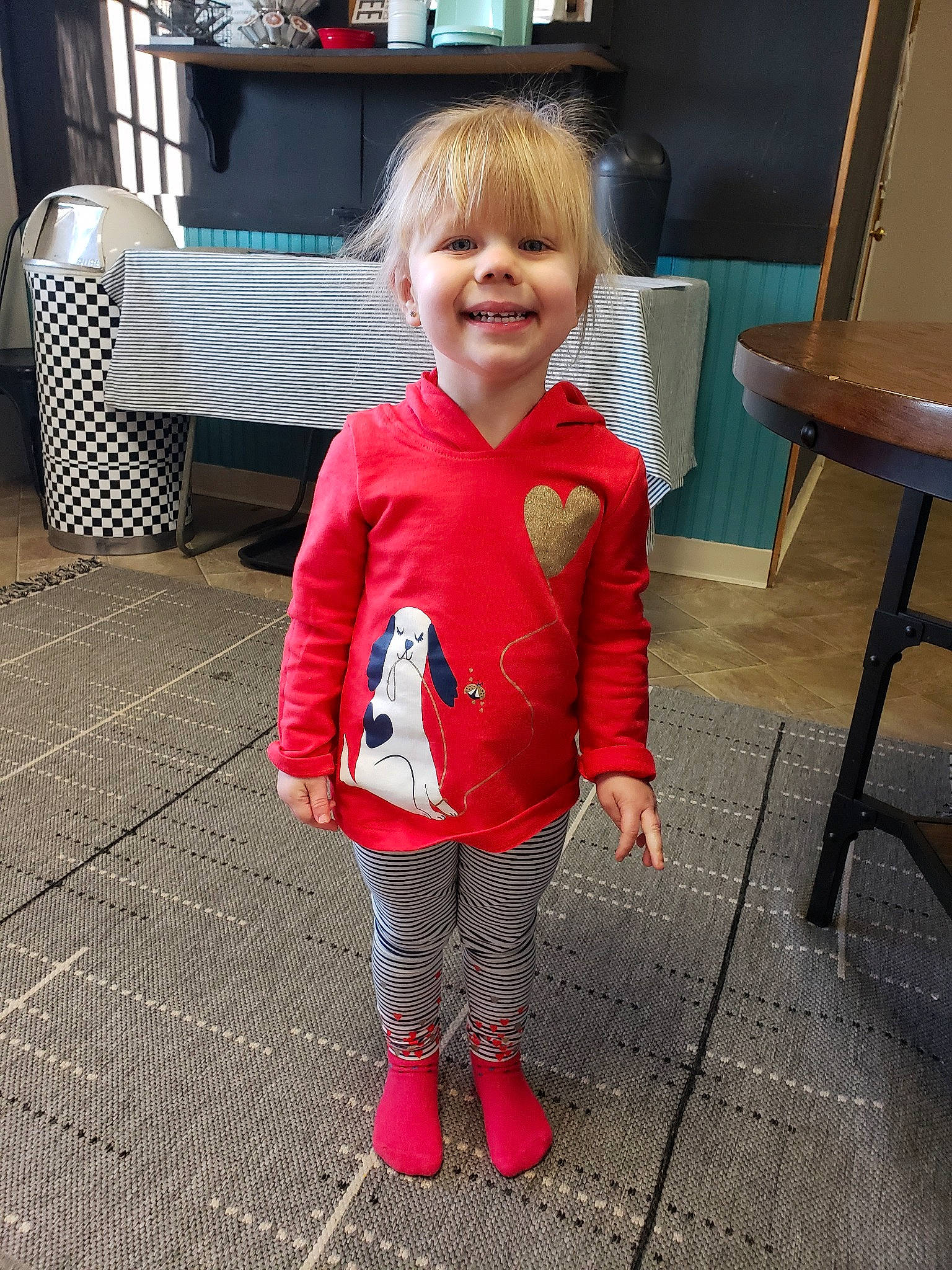 Kyla is registered to the contest to win money with this photo: child, footwear, jacket, joy, leg, outerwear, person, red, shoe, sleeve, snapshot, standing, t_shirt, toddler