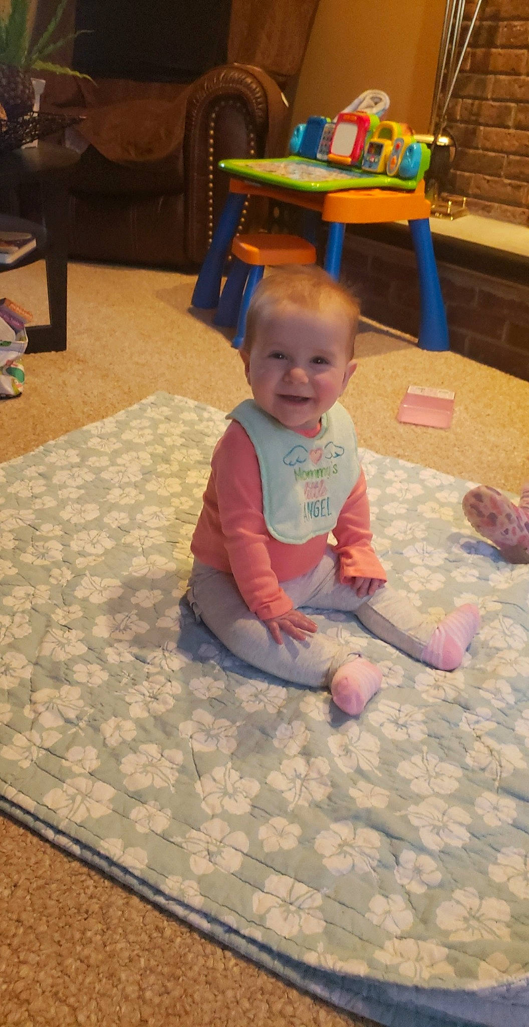 Kenna is registered to the contest to win money with this photo: baby, child, floor, flooring, joy, person, play, toddler