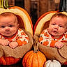 Holden Hudson joined the competition — help win amazing prizes! autumn, babies, burlap, costumes, cute, faces, fall, gourds, harvest, indoor, infants, orange, photography, portrait, pumpkins, rustic, siblings, sitting, twins, white_pumpkin