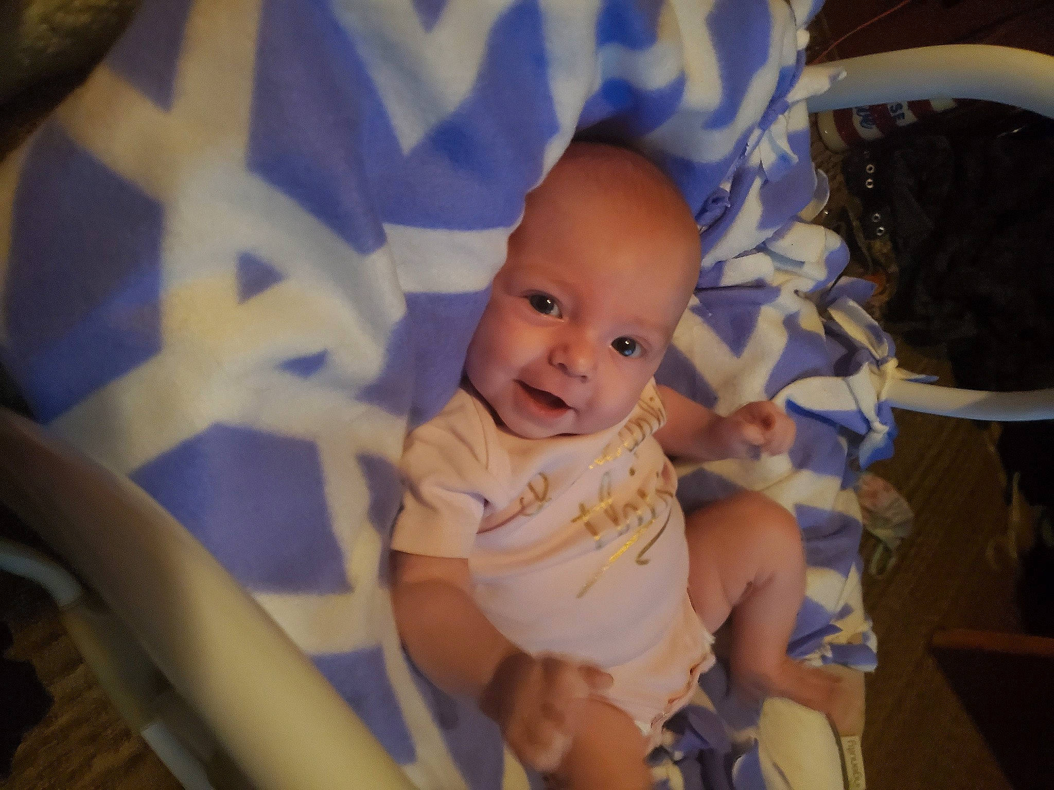 Karissa joined the competition — help win amazing prizes! arm, azure, baby, baby_carriage, baby_products, baby_toddler_clothing, cheek, child, comfort, electric_blue, fun, happy, head, iris, person, purple, sitting, skin, smile, thumb