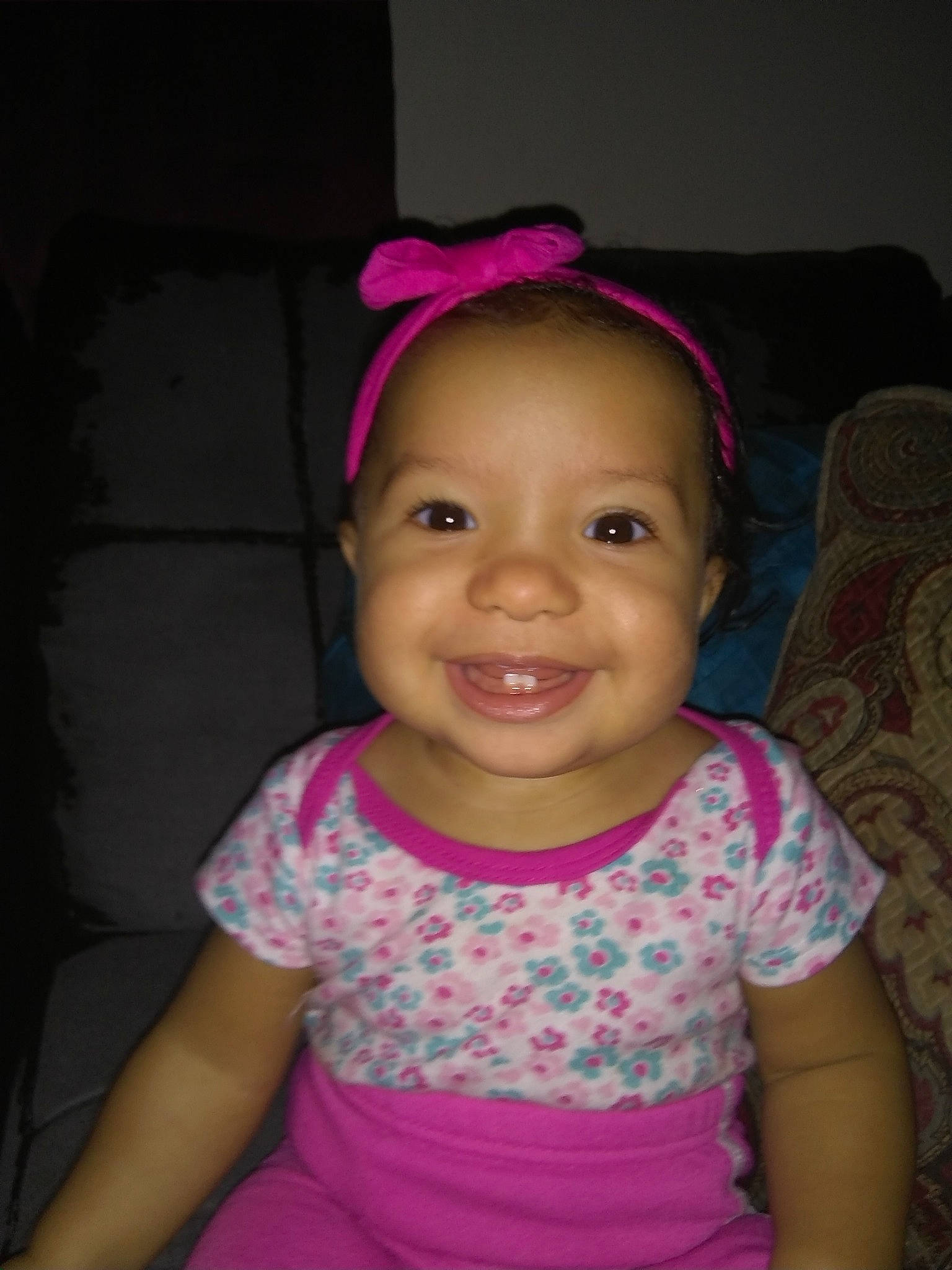 Theia joined the competition — help win amazing prizes! cheek, child, ear, face, facial_expression, forehead, fun, hair_accessory, happy, head, headband, headgear, joy, lip, magenta, person, pink, skin, smile, toddler