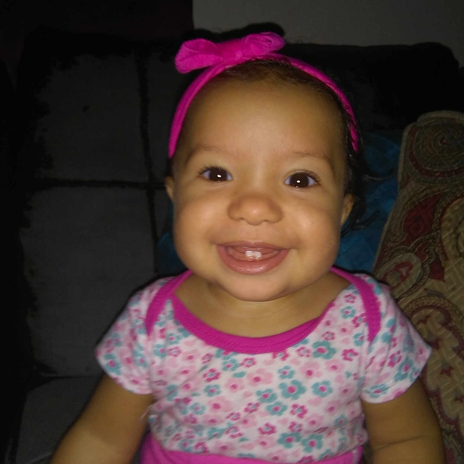 Theia joined the competition — help win amazing prizes! cheek, child, ear, face, facial_expression, forehead, fun, hair_accessory, happy, head, headband, headgear, joy, lip, magenta, person, pink, skin, smile, toddler