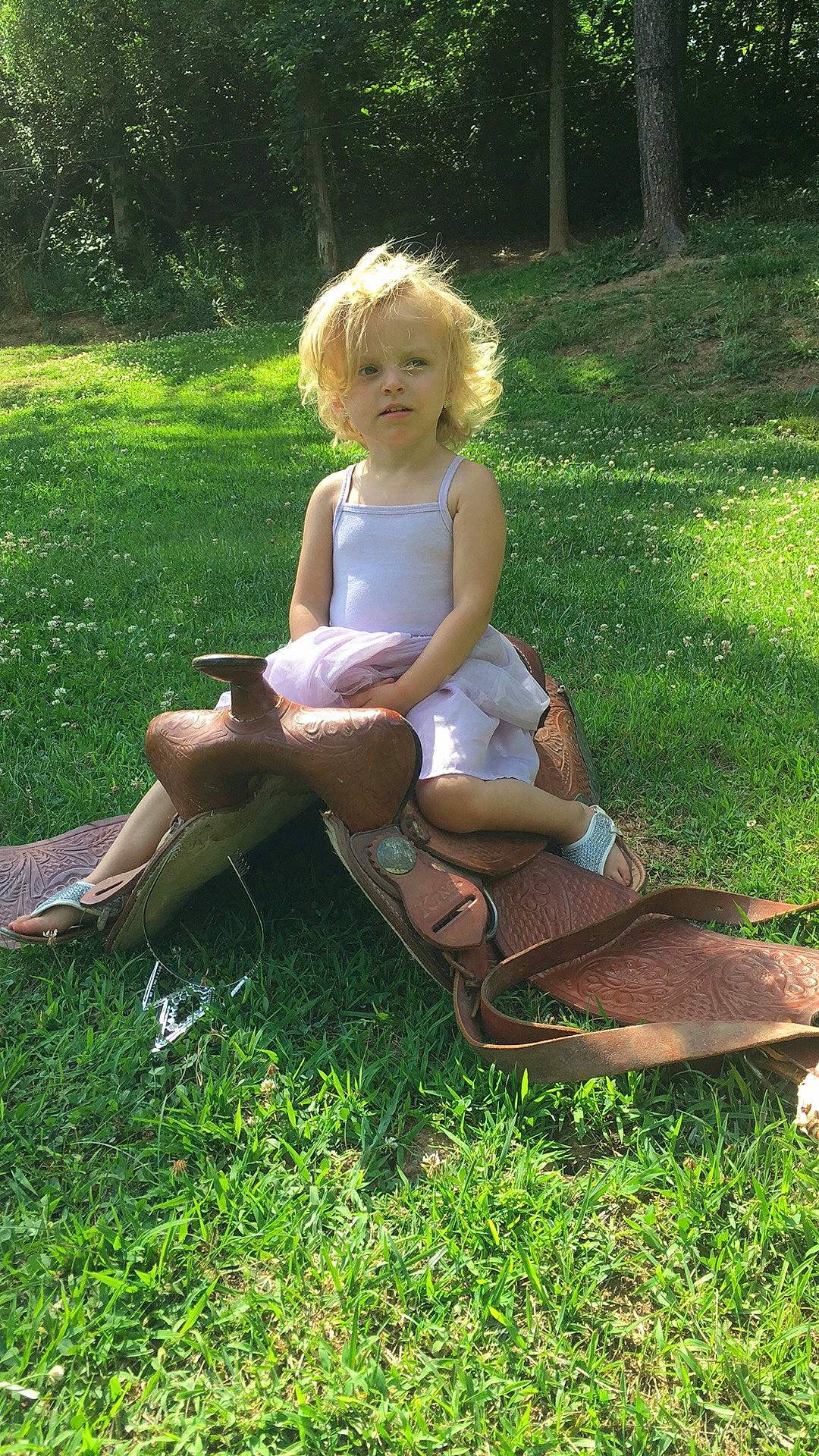 Abigail is registered to the contest to win money with this photo: backyard, child, garden, girl, grass, grass_family, green, lawn, leg, meadow, person, plant, play, recreation, sitting, summer, sunlight, toddler, tree, vacation