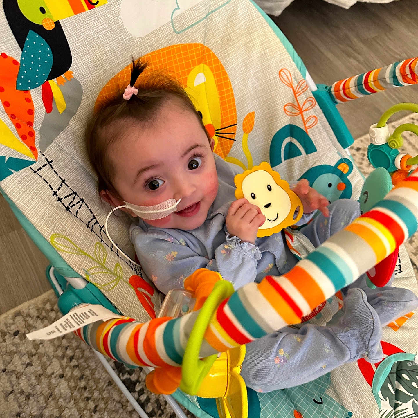 Eva is registered to the contest to win money with this photo: baby, bed, blanket, clothing, crib, cushion, cutlery, face, furniture, happy, hat, head, homedecor, infantbed, person, photography, portrait, smile, spoon, toy