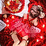 Sarahis is registered to the contest to win money with this photo: baby, tutu, red_dress, heart_pattern, blanket, red_blanket, lights, soft_lighting, bouquet, roses, red_roses, white_roses, golden_butterflies, flower_arrangement, infant, baby_socks, knit_socks, bow, crawling, indoors
