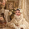 Sarahis joined the competition — help win amazing prizes! antique, baby, books, child, crochet, cute, decor, dress, flower, headband, indoor, lace, pearls, portrait, roses, rug, sitting, smile, soft_lighting, vintage
