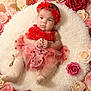 Sarahis joined the competition — help win amazing prizes! baby, child, red_dress, flower_headband, roses, floral_background, cushion, soft_texture, cute, portrait, infant, adorable, pink, cream, red, sitting, tulle, knitted_socks, flower, decorative