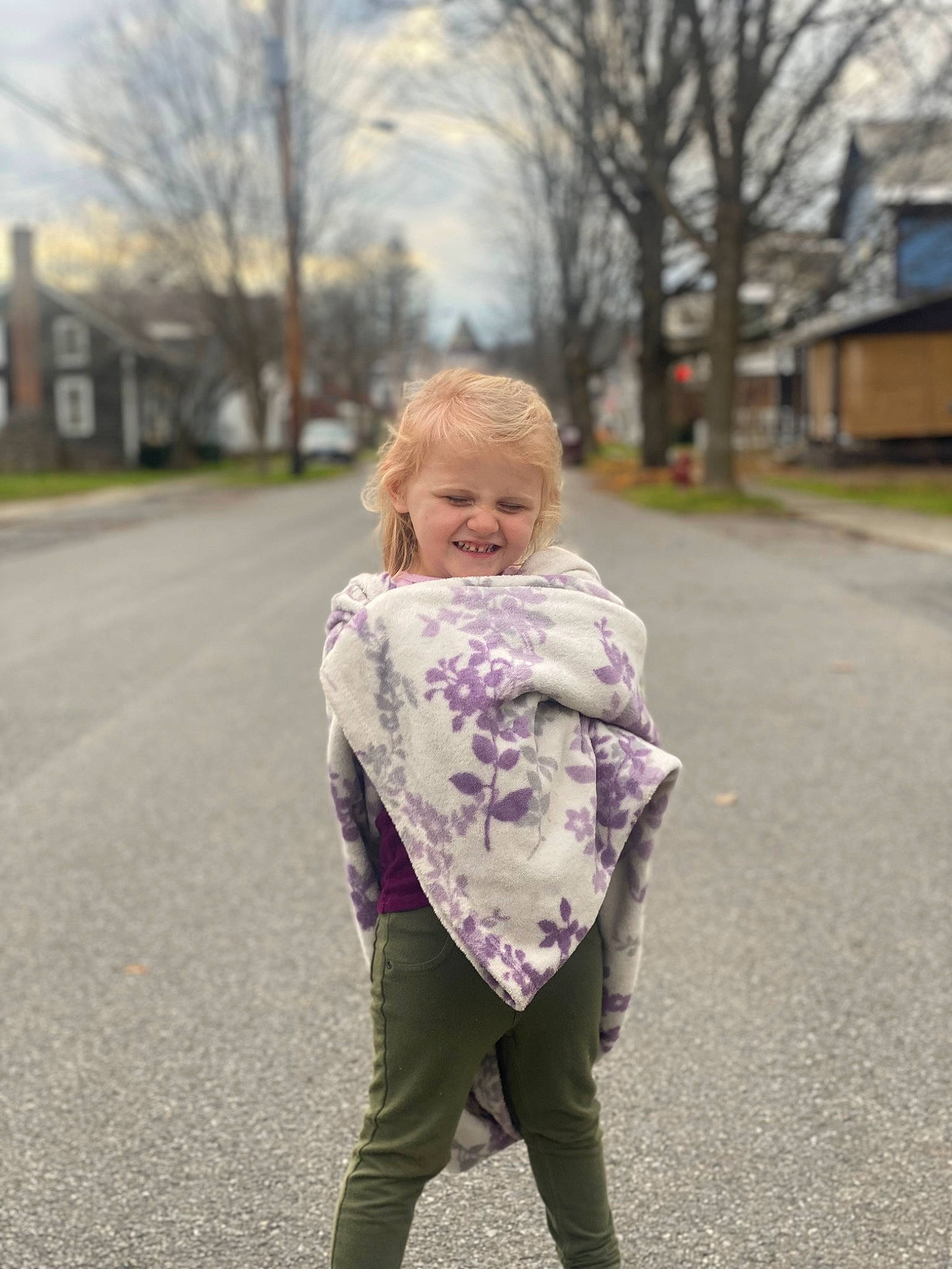 Ella joined the competition — help win amazing prizes! asphalt, blond, eye, fun, grass, happy, joy, magenta, pattern, people_in_nature, person, plant, recreation, road, road_surface, sidewalk, sky, sleeve, street_fashion, toddler