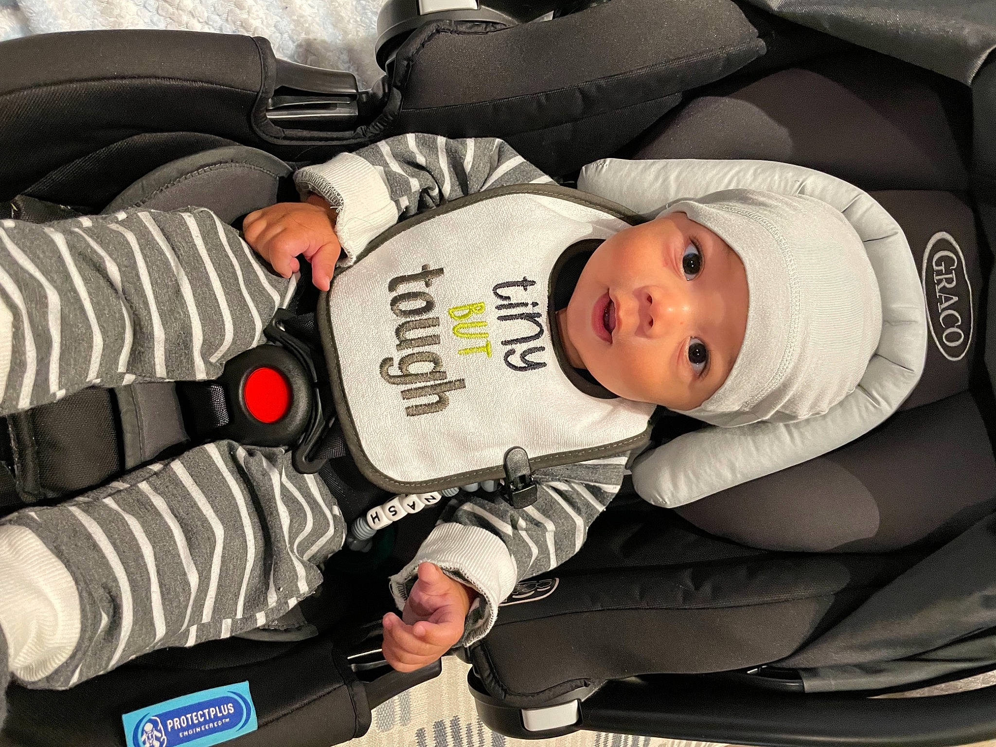 Nash joined the competition — help win amazing prizes! auto_part, baby, baby_carriage, baby_products, baby_toddler_clothing, bag, car_seat, child, comfort, hat, headwear, luxury_vehicle, motor_vehicle, nap, person, product, sleep, tie, toddler
