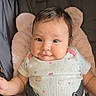 Brianna joined the competition — help win amazing prizes! baby, infant, child, stroller, harness, seated, smiling, portrait, face, eyes, hair, onesie, clothing, plush_cushion, pink, indoor, closeup, safe, happy, photograph