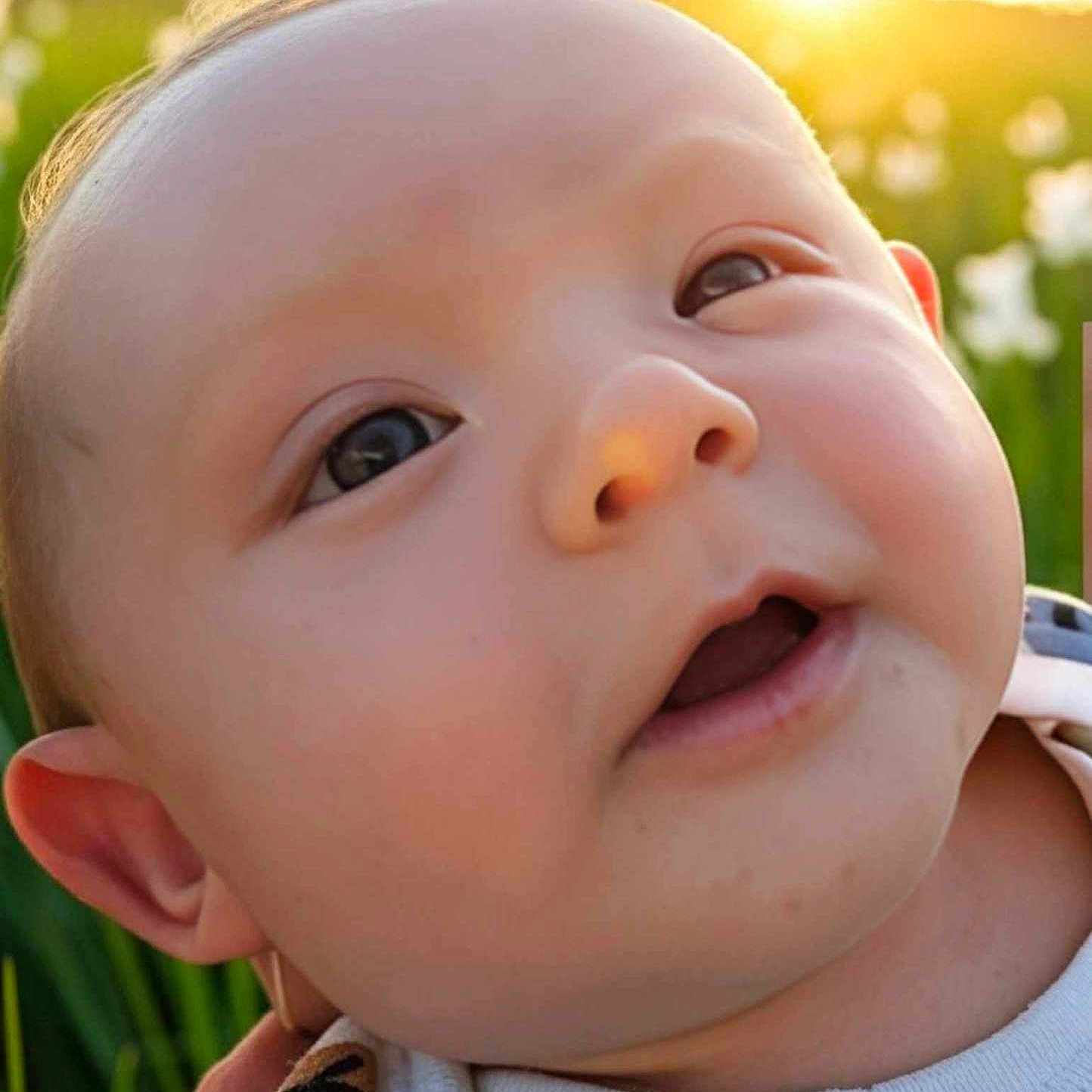 Jonathan joined the competition — help win amazing prizes! baby, child, infant, portrait, face, smiling, happy, laughing, close_up, outdoor, sunset, warm_light, greenery, garden, eyes, mouth, head, clothing, sweater, photography