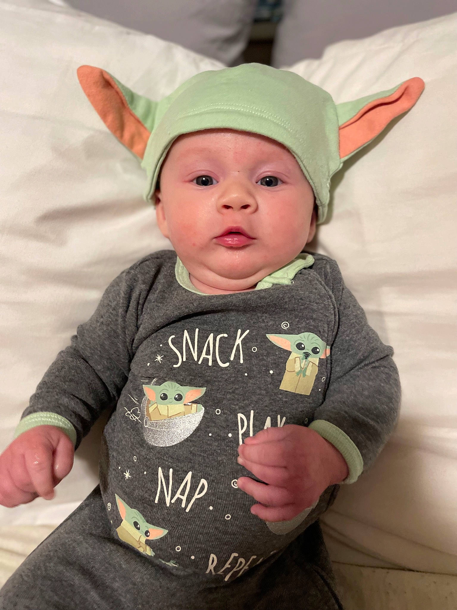 Bennett joined the competition — help win amazing prizes! baby, baby_toddler_clothing, beanie, cap, cheek, child, cool, costume_hat, fashion_accessory, happy, head, headwear, hood, human_body, long_sleeved_t_shirt, pattern, person, sitting, sleeve, smile
