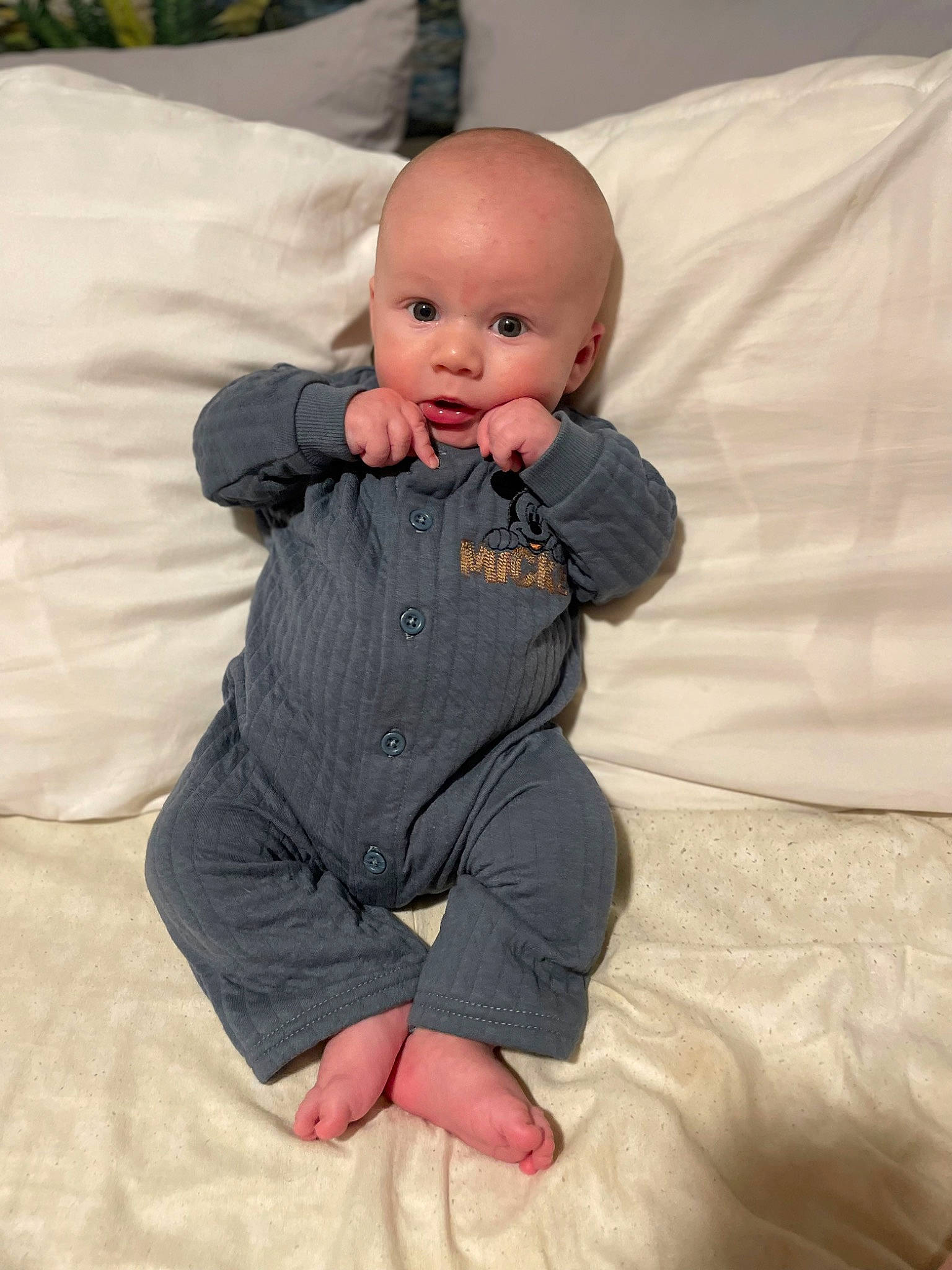 Bennett joined the competition — help win amazing prizes! baby, baby_toddler_clothing, cheek, child, comfort, flash_photography, floor, flooring, foot, fun, happy, head, leg, linens, pattern, person, sitting, skin, sleeve, sock