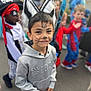 Mael participe au concours pour gagner de l'argent avec cette photo : boy, casual_clothing, cat_ears, celebration, child, colorful, costume, event, face_paint, friends, fun, group, hoodie, kids, outdoor, party, pirate_costume, play, smile, superhero_costume