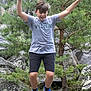 Léo a rejoint le concours — aidez-le/la à gagner de superbes lots ! active, adventure, boy, casual_clothing, child, forest, green, happy, jumping, nature, outdoor, person, pine_tree, playful, rock, shorts, sneakers, tree, tshirt, young