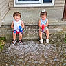 toddler, child, bubble_gun, bubbles, outdoor, concrete, steps, house, door, window, grass, summer, play, fun, happy, footwear, shorts, tank_top, bow, sidewalk
