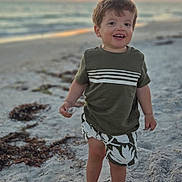 Axell joined the competition — help win amazing prizes! toddler, child, beach, sand, sunset, ocean, shell, barefoot, smiling, happy, casual_clothing, shorts, tshirt, nature, outdoor, sky, water, waves, summer, playful