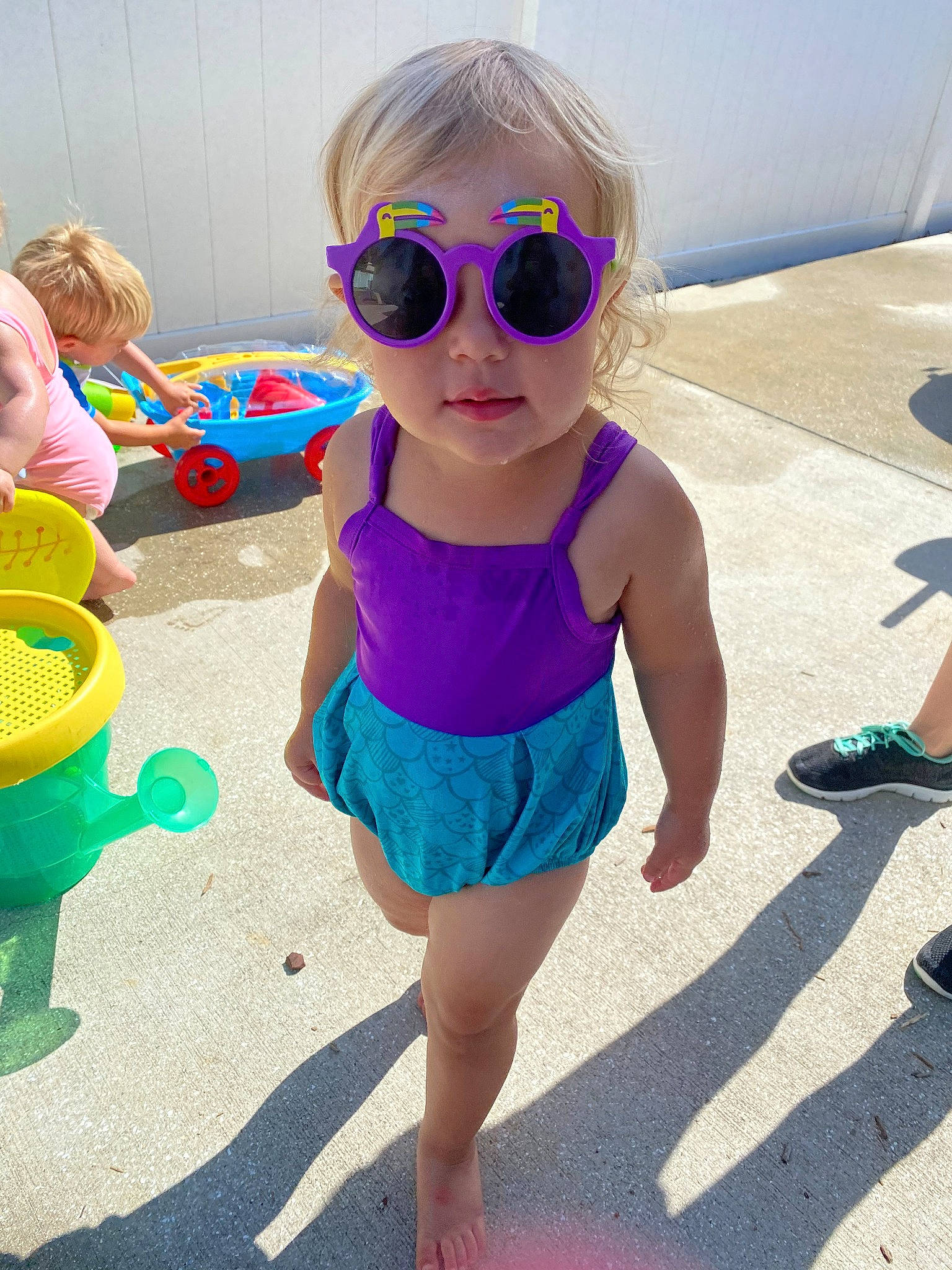 Jordyn joined the competition — help win amazing prizes! baby_toddler_clothing, cool, electric_blue, eyewear, fun, glasses, goggles, hairstyle, happy, leisure, magenta, person, pink, shoe, shorts, sleeve, sunglasses, toddler, toy, vision_care