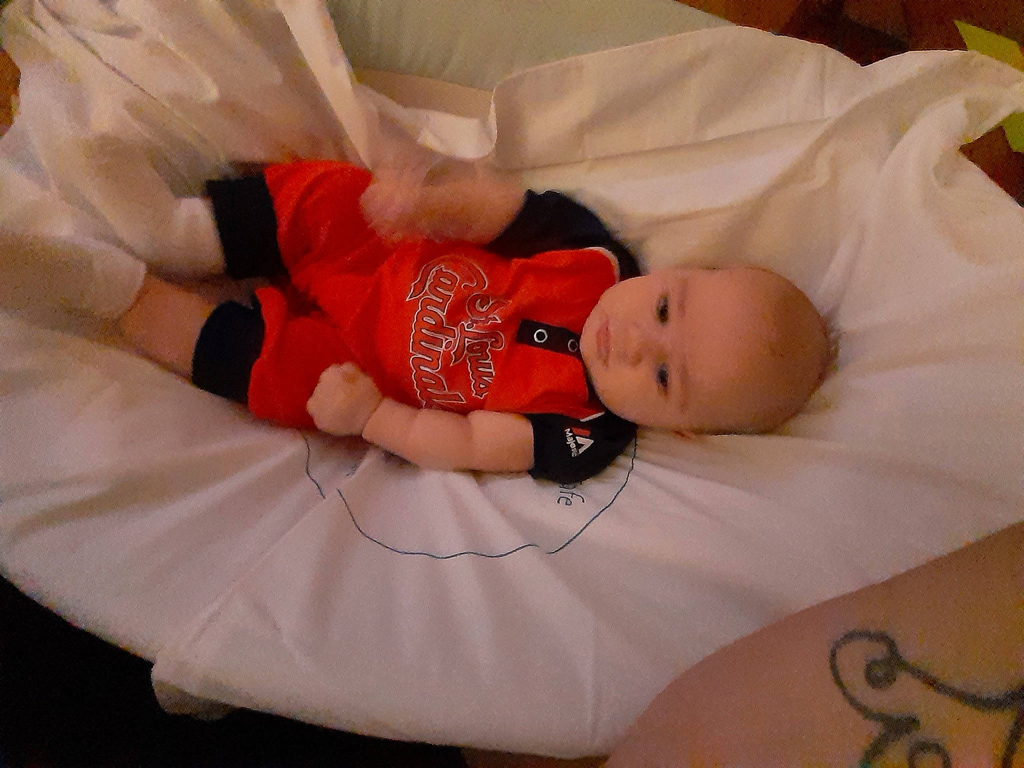 Bobby is registered to the contest to win money with this photo: baby, baby_products, baby_sleeping, baby_toddler_clothing, bedtime, child, comfort, linens, person, toddler