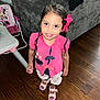 Loreanny Kataleya joined the competition — help win amazing prizes! bow, bright, chair, child, couch, cute, footwear, girl, happy, home, indoor, minnie_mouse, person, pink_shirt, shorts, smiling, standing, toy, wet_hair, wooden_floor