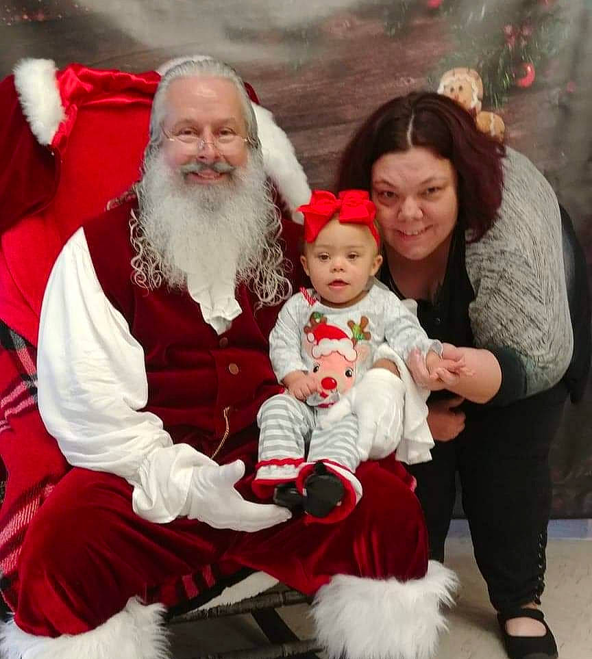 Talyn joined the competition — help win amazing prizes! beard, child, christmas, christmas_eve, daughter, facial_hair, father, fictional_character, happy, holiday, human_body, joy, lap, person, santa_claus, toddler